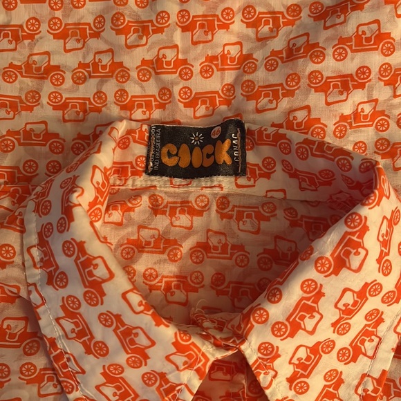VINTAGE orange car print blouse size large - Picture 2 of 2